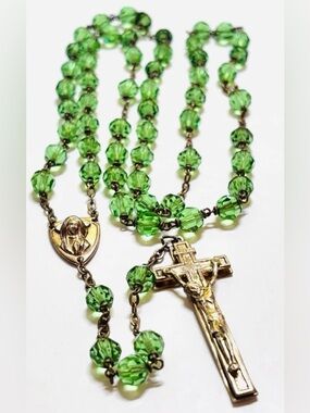 Antique Green Glass Brass Rosary